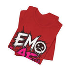 Red EMO AF T-Shirt folded, showing the distressed EMO lettering and X-eye face