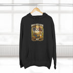 Family Friendly Midwestern AF Iowa Hoodie – product photo 6 featuring a distressed vintage design featuring the outline of Iowa overlaid with the Iowa state flag, surrounded by towering corn stalks, rolling farmland, a classic red barn, a windmill, a tractor, and an overflowing harvest basket