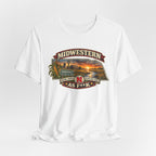 White Nebraska As F**K T-shirt draped on grey, front graphic centred