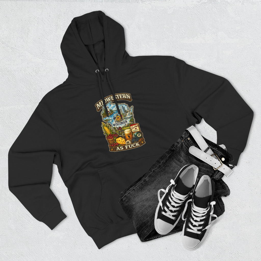 Wisconsin Midwestern As Fuck Hoodie gift for Cheeseheads, no filter vintage Badger State beer mug sweatshirt