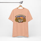 Heather peach Kansas AF tee on a wooden hanger, front print facing out