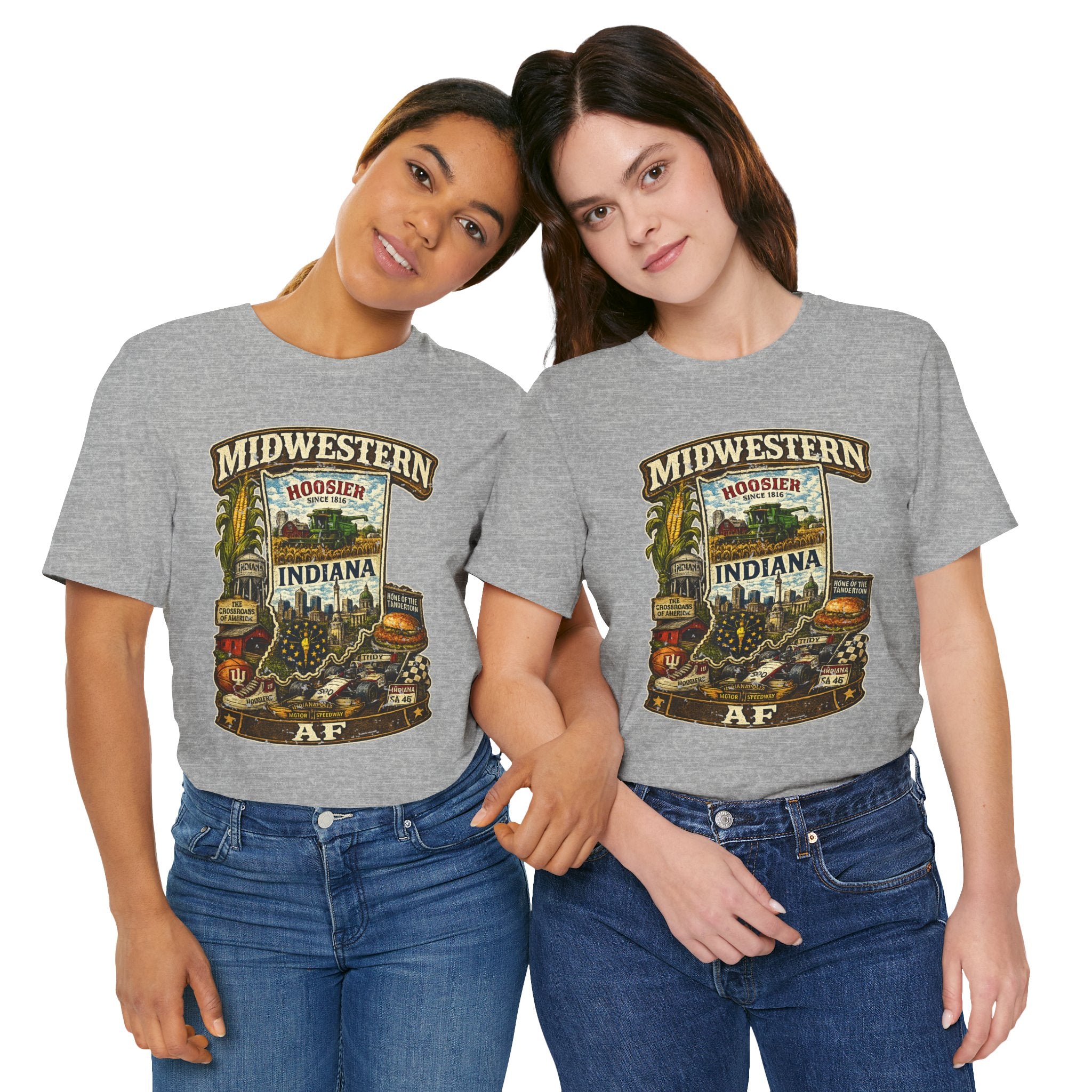 Indiana Midwestern AF T-Shirt gift for Hoosiers, family friendly vintage Indiana cornfields and barns tee