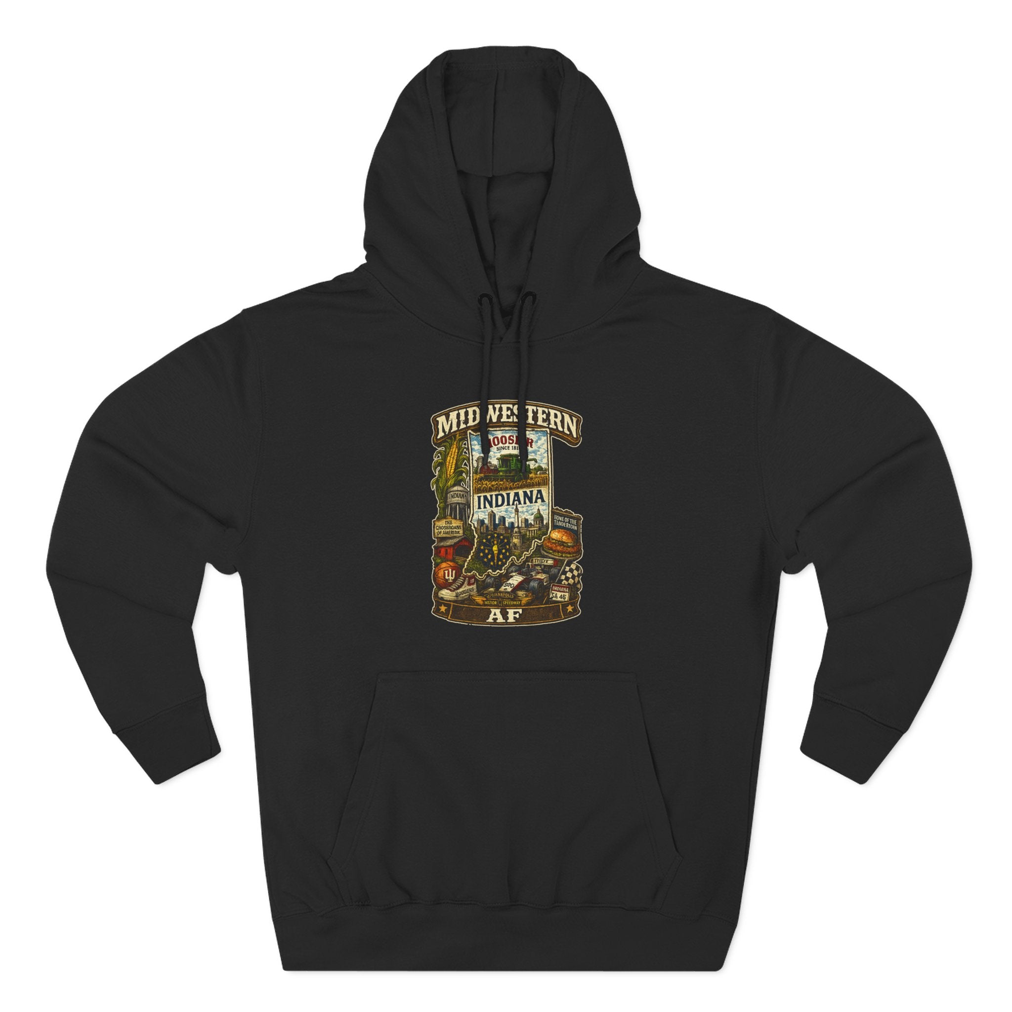 Black Midwestern AF Indiana Hoodie, family friendly Hoosier State pride pullover