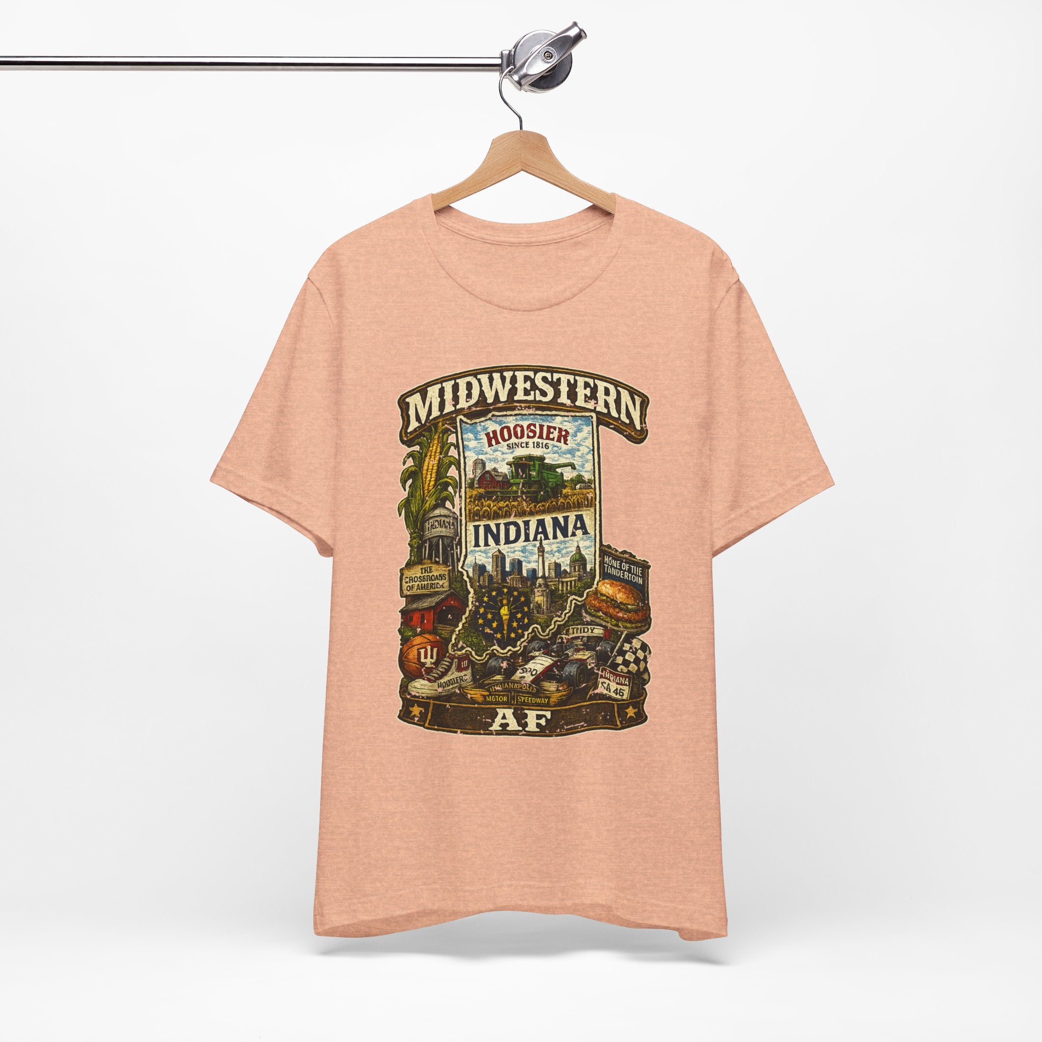Indiana Midwestern AF T-Shirt | Hoosier State Graphic Tee | Indiana Pride Shirt | Bella + Canvas 3001 | Family Friendly Collection