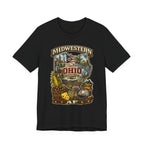 Ohio Midwestern AF t-shirt in black laid flat, vintage Buckeye State Ohio graphic with Ohio State helmet and Cedar Point