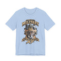 Military K-9 T-shirt in Baby Blue laid flat with the U.S. Military working dog front print
