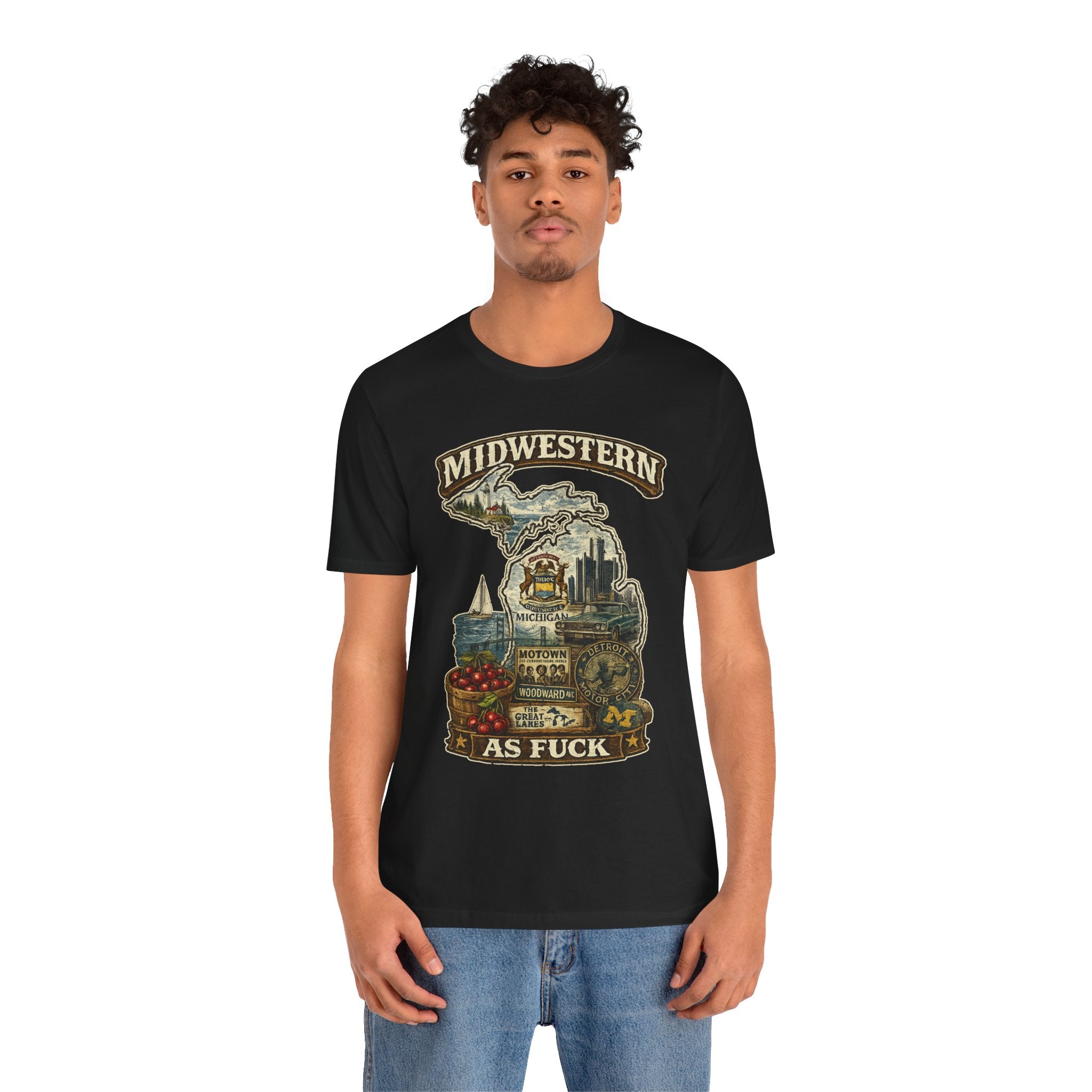 Midwestern As Fuck Michigan T-Shirt – funny Great Lakes graphic tee gift for proud Michiganders, view 8
