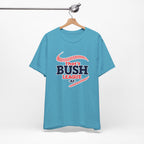 Heather Aqua Bush League AF tee on a wooden hanger, showing the full front print