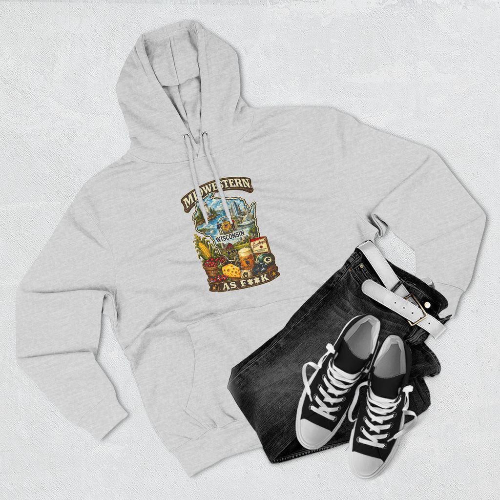 Midwestern As F**K Wisconsin Hoodie | Funny Wisconsin Pride Hoodie | Lane Seven LS14001 3-Panel Fleece | Slightly Salty Cheesehead State Hoodie