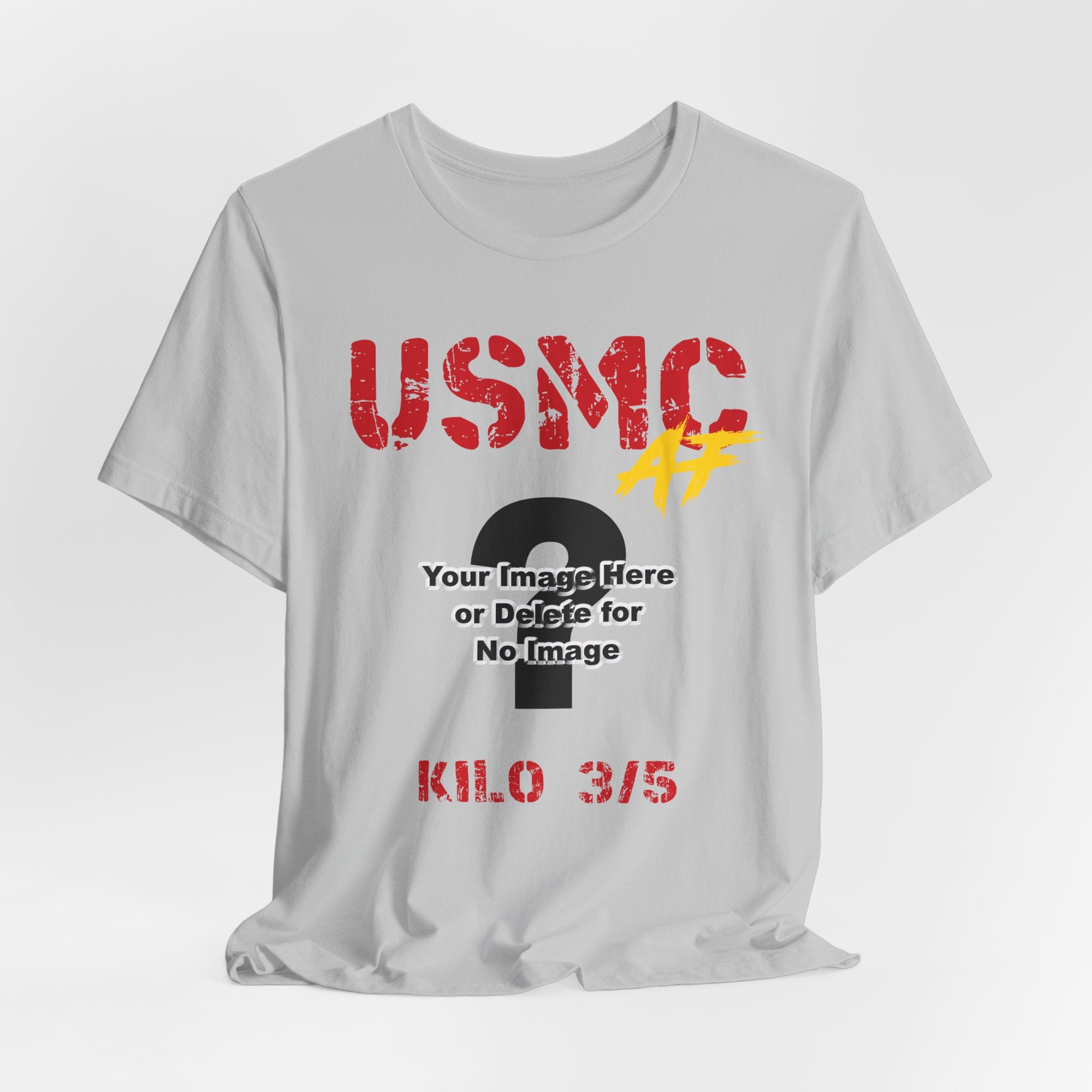 Personalized USMC Marine Corps AF T-shirt in Solid Athletic Grey shown flat with a relaxed drape