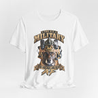 Military K-9 T-shirt in White shown draped with the working dog and night-vision goggles print