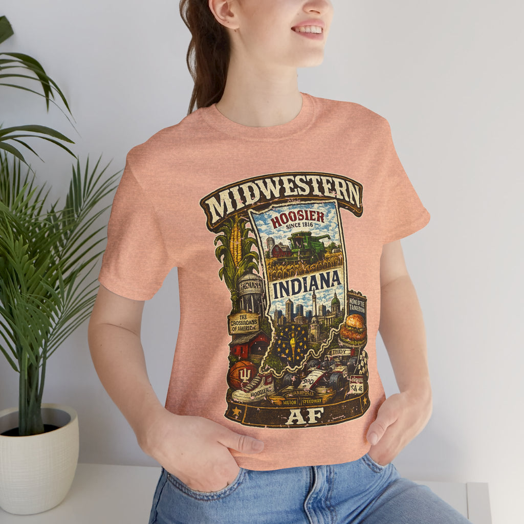 Indiana Midwestern AF T-Shirt | Hoosier State Graphic Tee | Indiana Pride Shirt | Bella + Canvas 3001 | Family Friendly Collection