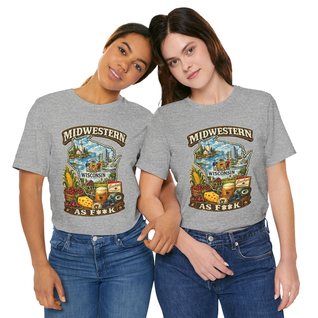 Midwestern As F**K Wisconsin T-Shirt | Funny Wisconsin Pride Tee | Bella + Canvas 3001 | Slightly Salty Cheesehead State Shirt