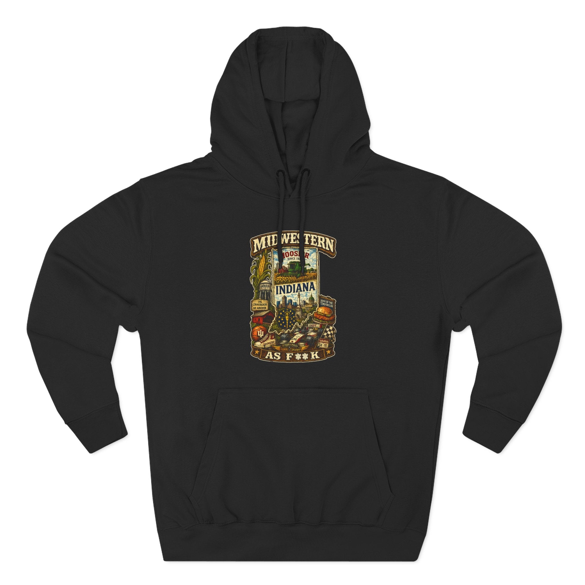 Black Midwestern As F**K Indiana Hoodie, slightly salty Hoosier State pride pullover