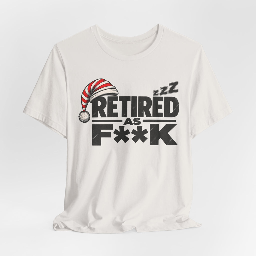 Vintage White Retired As F**K T-shirt draped, cream fabric with the dark front print