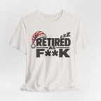 Vintage White Retired As F**K T-shirt draped, cream fabric with the dark front print