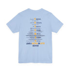 Navy veteran tee in Baby Blue, VETERAN acrostic back print over a faded aircraft carrier