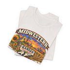 Folded natural Kansas AF tee, close on the Kansas Home on the Range sign