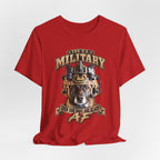 Military K-9 T-shirt in Red shown draped with the working dog front print