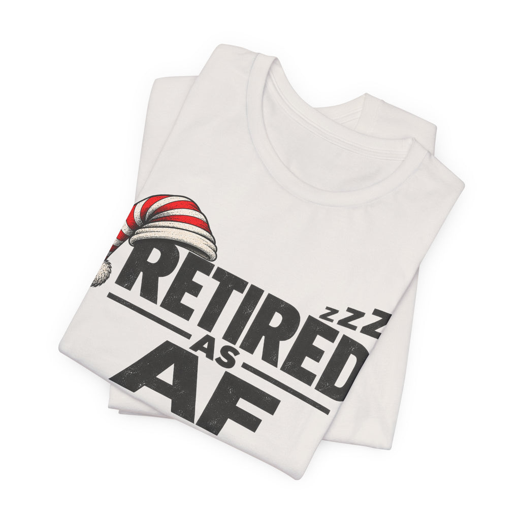 Vintage White Retired AF T-shirt folded, the retirement nightcap graphic angled across the top
