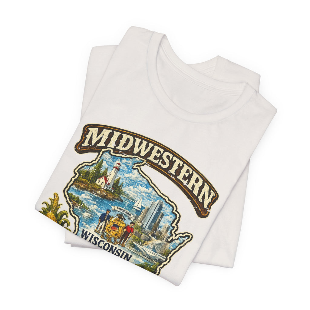 Midwestern As Fuck Wisconsin T-Shirt | Funny Wisconsin Pride Tee | Bella + Canvas 3001 | Vintage Cheesehead State Shirt