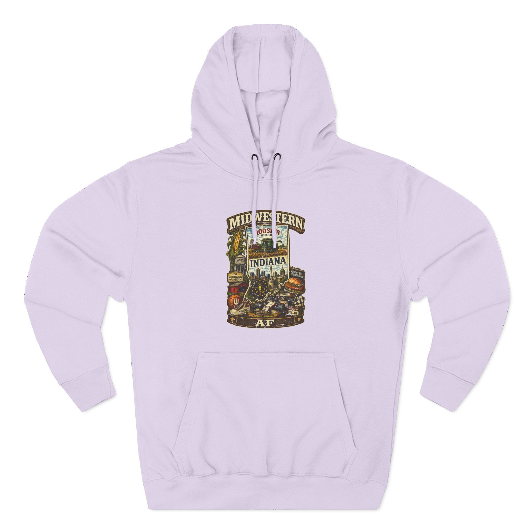 Lilac Midwestern AF Indiana Hoodie, family friendly Hoosier State pride pullover