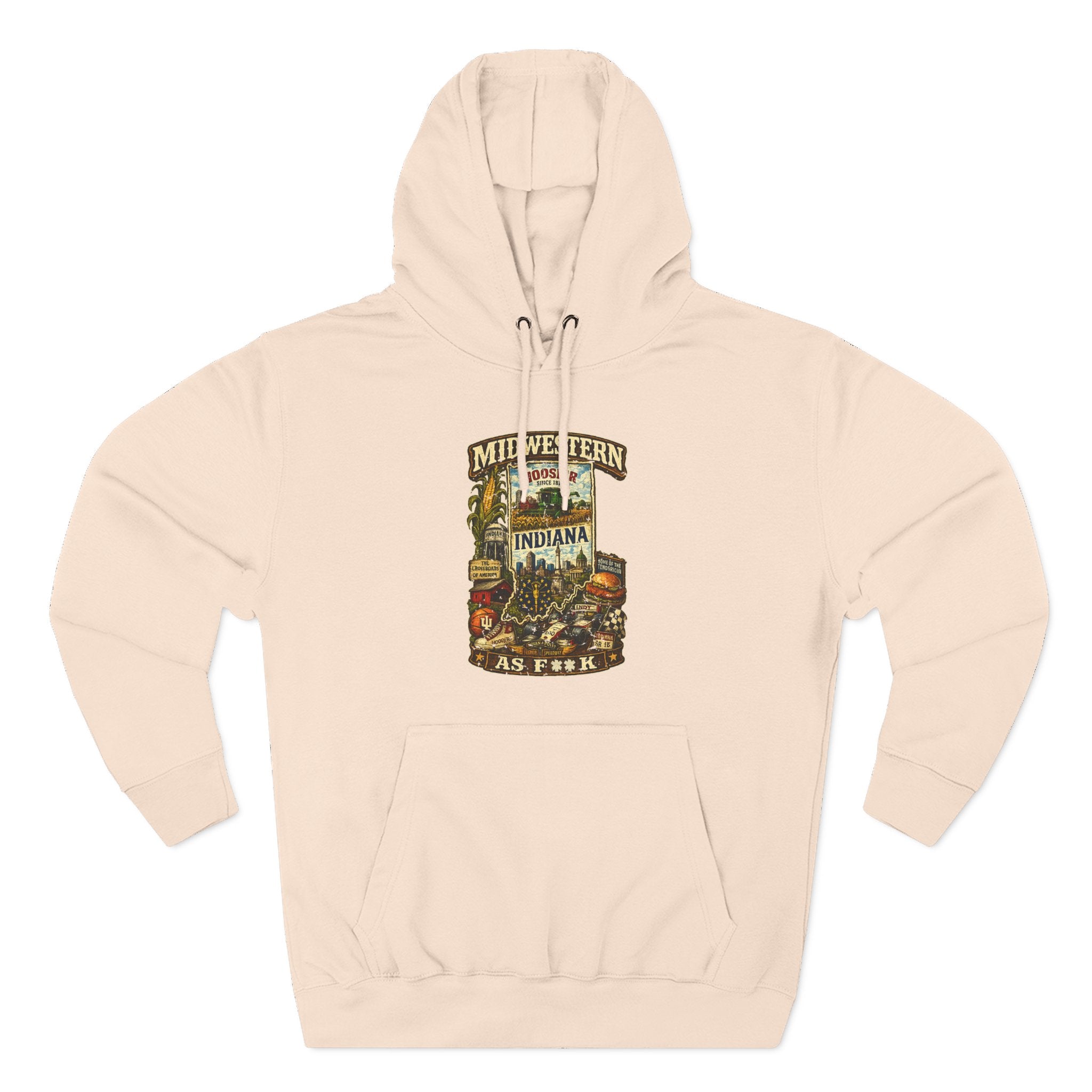 Pale Pink Midwestern As F**K Indiana Hoodie, slightly salty Hoosier State pride pullover