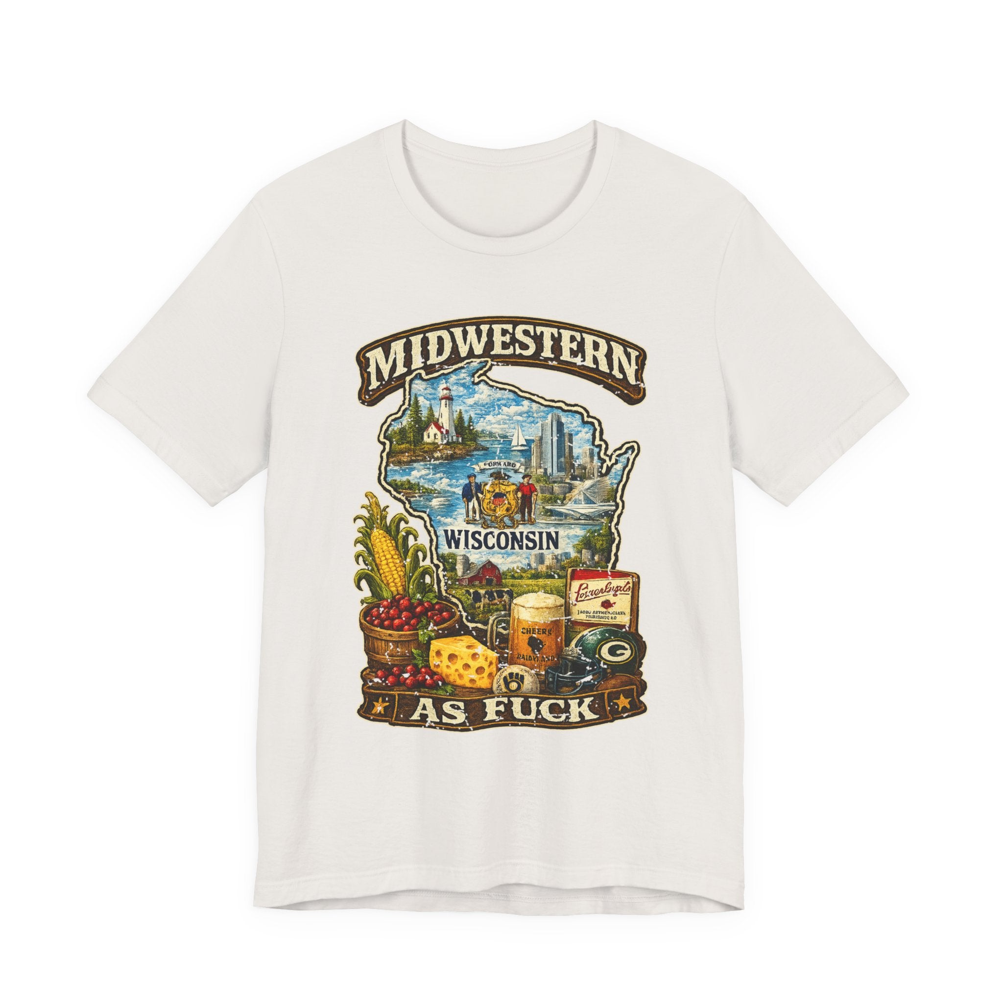 Vintage White Midwestern As Fuck Wisconsin T-Shirt, no filter Cheesehead State pride tee