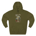 Slightly Salty Midwestern As F**K Michigan Hoodie in Army Green – a distressed vintage design featuring Michigan's Upper and Lower Peninsulas overlaid with the state outline, surrounded by Detroit's skyline, Woodward Avenue, the Great Lakes, and Traverse City cherries