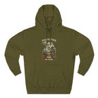 Slightly Salty Midwestern As F**K Michigan Hoodie in Army Green – a distressed vintage design featuring Michigan's Upper and Lower Peninsulas overlaid with the state outline, surrounded by Detroit's skyline, Woodward Avenue, the Great Lakes, and Traverse City cherries