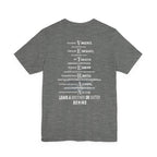 Navy veteran tee in Deep Heather, VETERAN acrostic back print over a faded aircraft carrier
