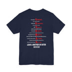 Marine Corps veteran T-shirt in Navy showing the VETERAN acrostic back print in red and white