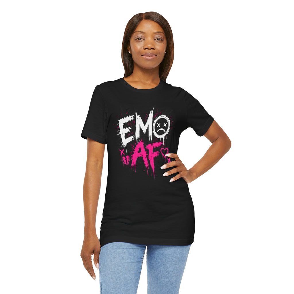 Woman wearing the Black EMO AF T-Shirt, hand on hip