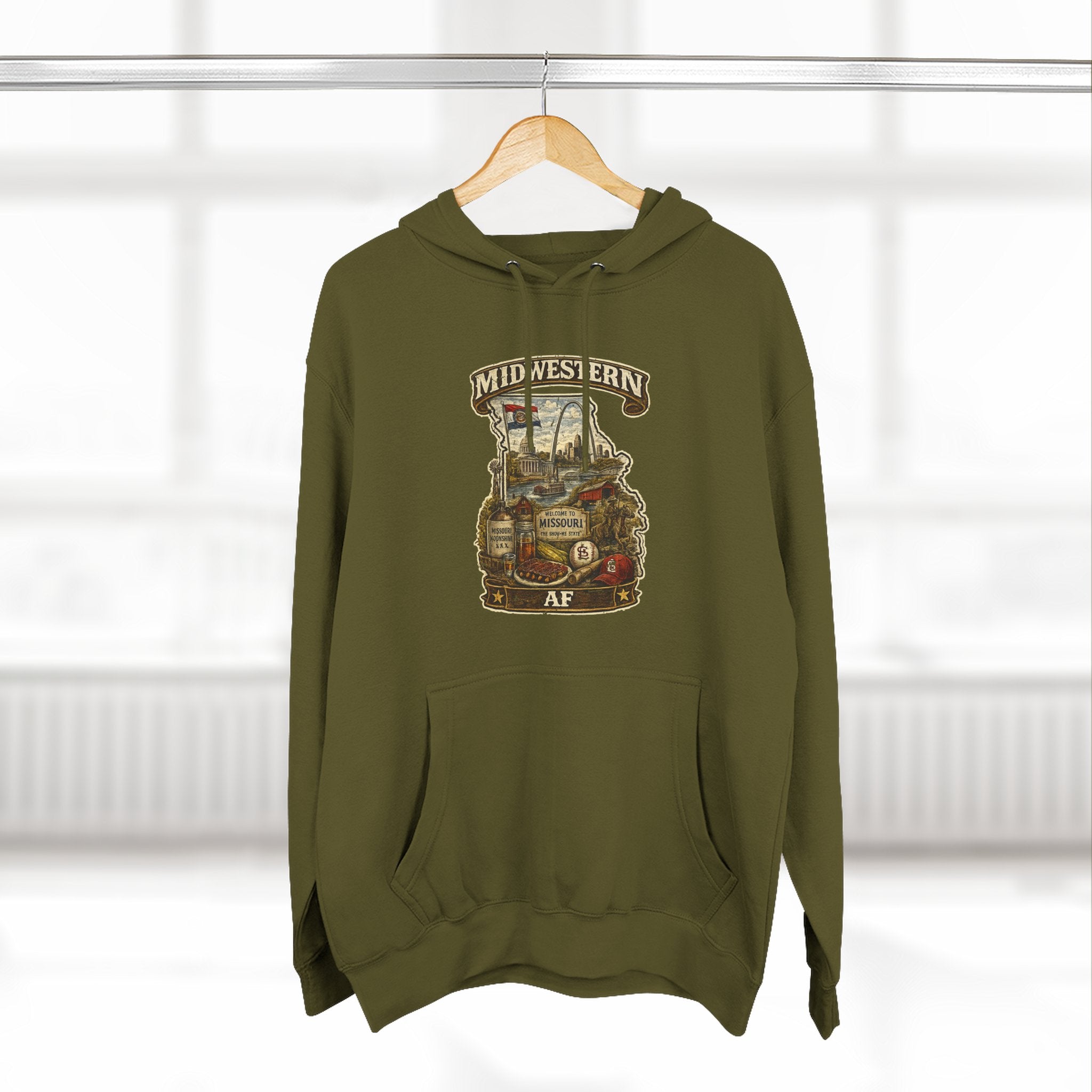 Missouri Midwestern AF Hoodie | Show-Me State Graphic Pullover | Lane Seven LS14001 Fleece Hoodie | Family Friendly Collection