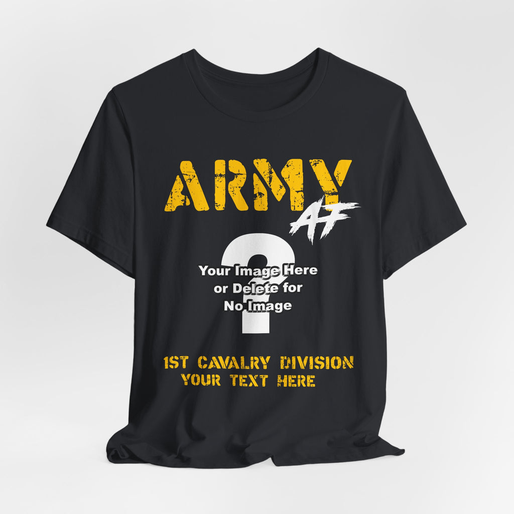 Personalized U.S. Army AF T-shirt in Vintage Black shown flat with the custom photo area and unit text