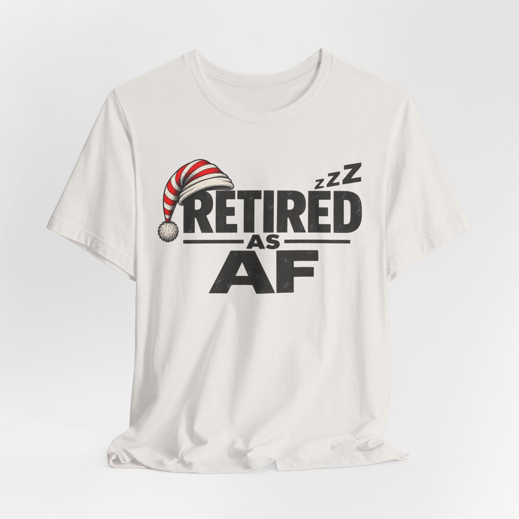 Vintage White Retired AF tee draped loosely, showing the front print on cream fabric