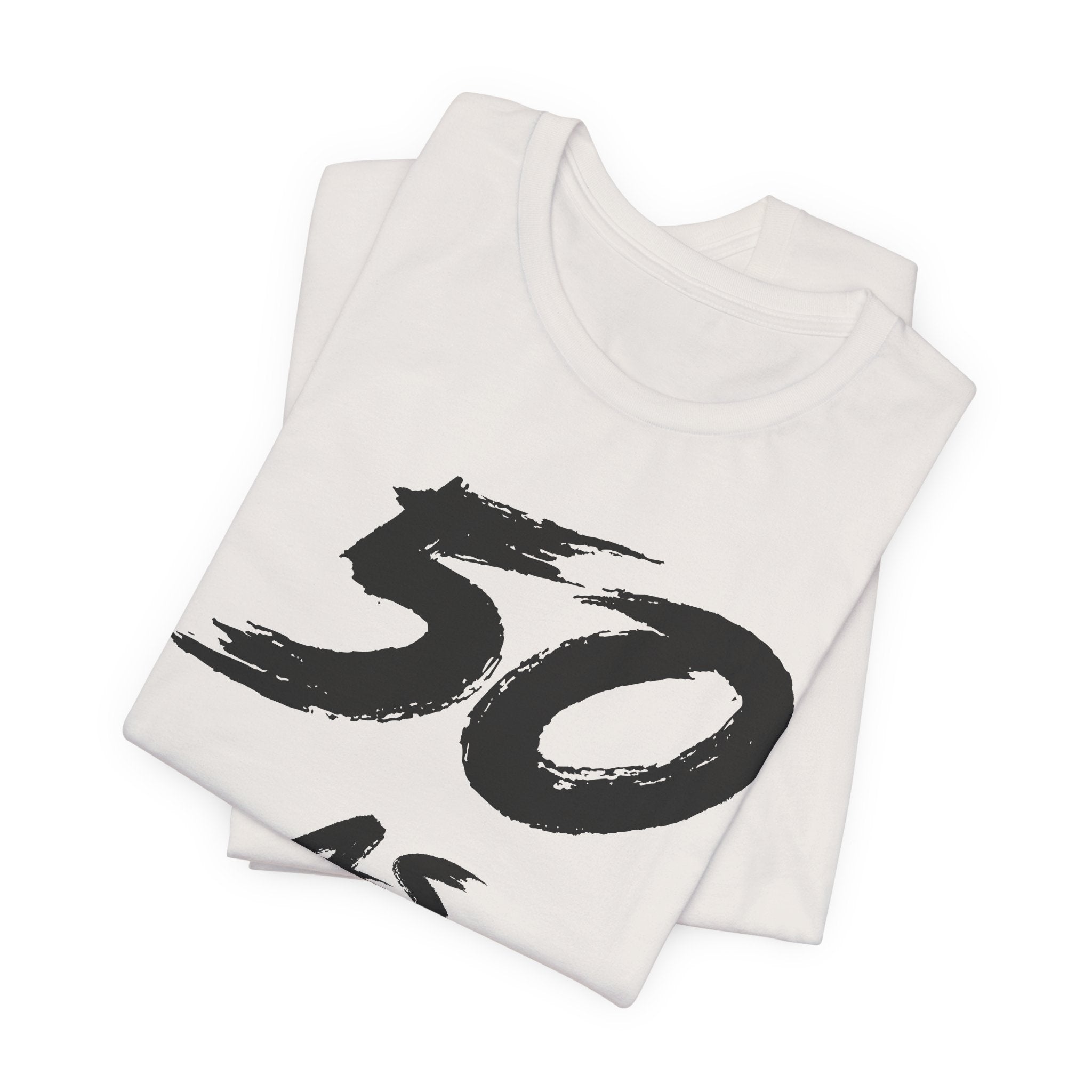 Folded Vintage White tees stacked, black 50 print visible on the top fold