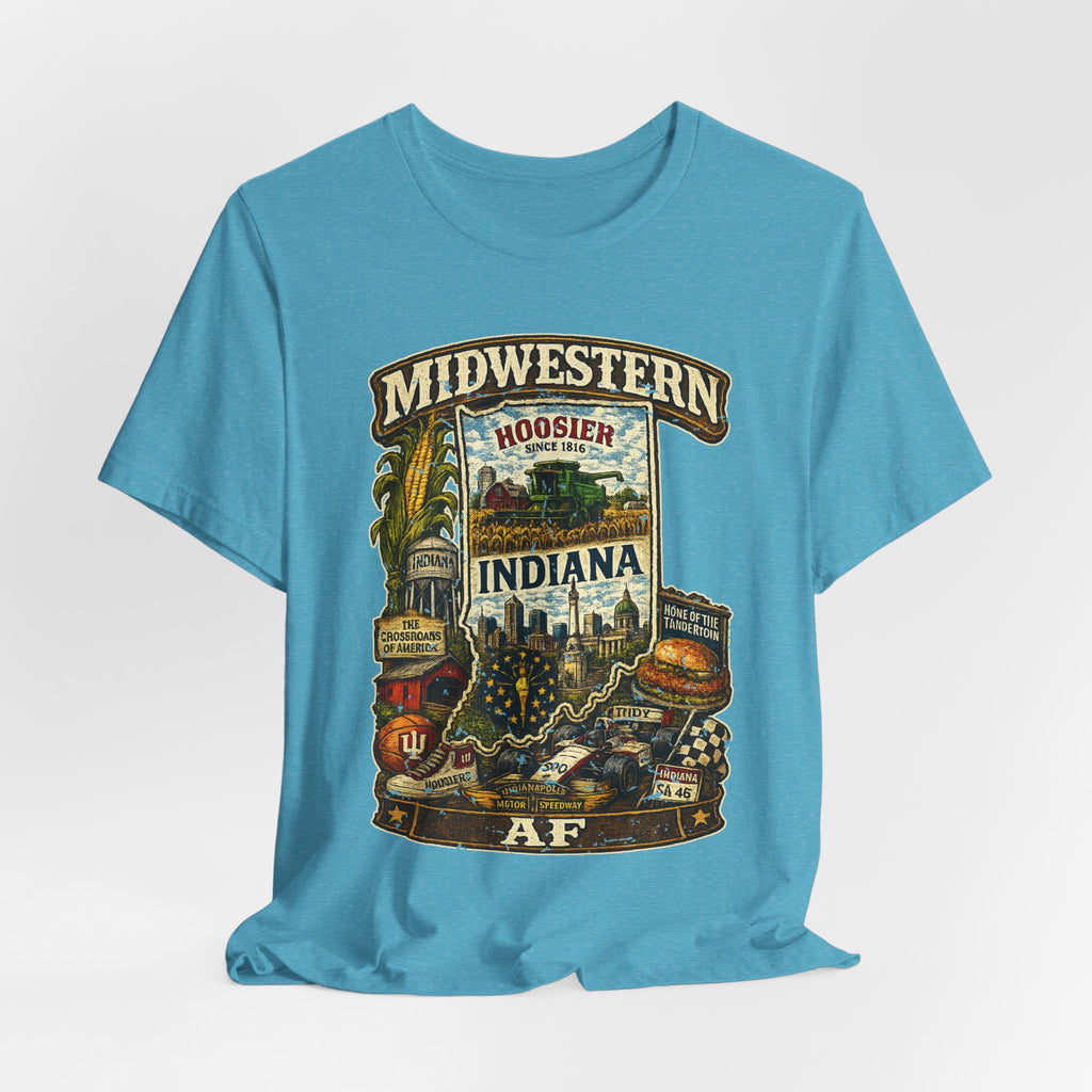 Indiana Midwestern AF T-Shirt | Hoosier State Graphic Tee | Indiana Pride Shirt | Bella + Canvas 3001 | Family Friendly Collection