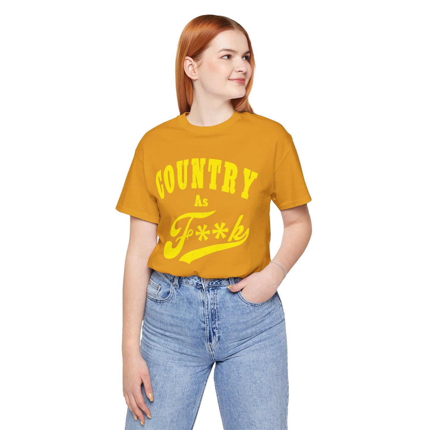 Country As Fk Tee | Funny Country Music & Southern Lifestyle Graphic PG-13 Version | Country As F**K T-shirt in Yellow Print