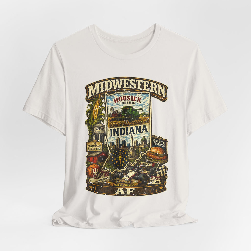 Indiana Midwestern AF T-Shirt | Hoosier State Graphic Tee | Indiana Pride Shirt | Bella + Canvas 3001 | Family Friendly Collection