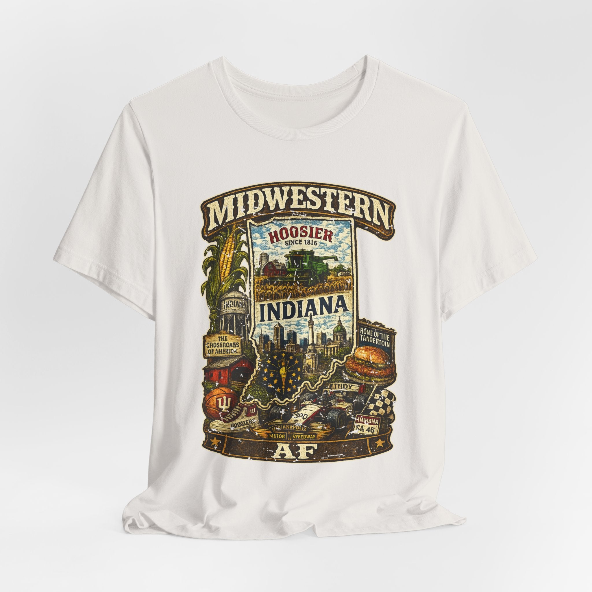 Indiana Midwestern AF T-Shirt | Hoosier State Graphic Tee | Indiana Pride Shirt | Bella + Canvas 3001 | Family Friendly Collection