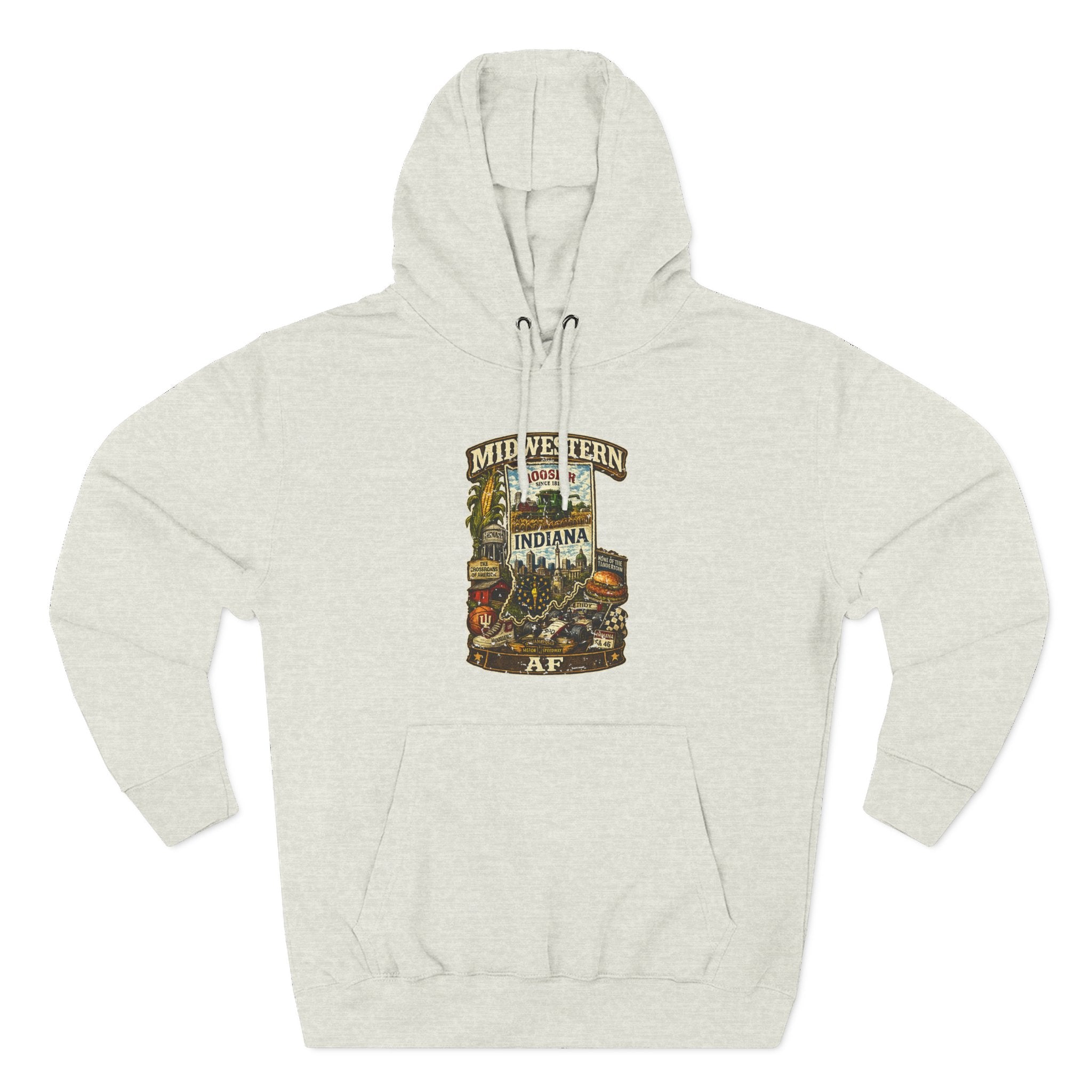 Oatmeal Heather Midwestern AF Indiana Hoodie, family friendly Hoosier State pride pullover