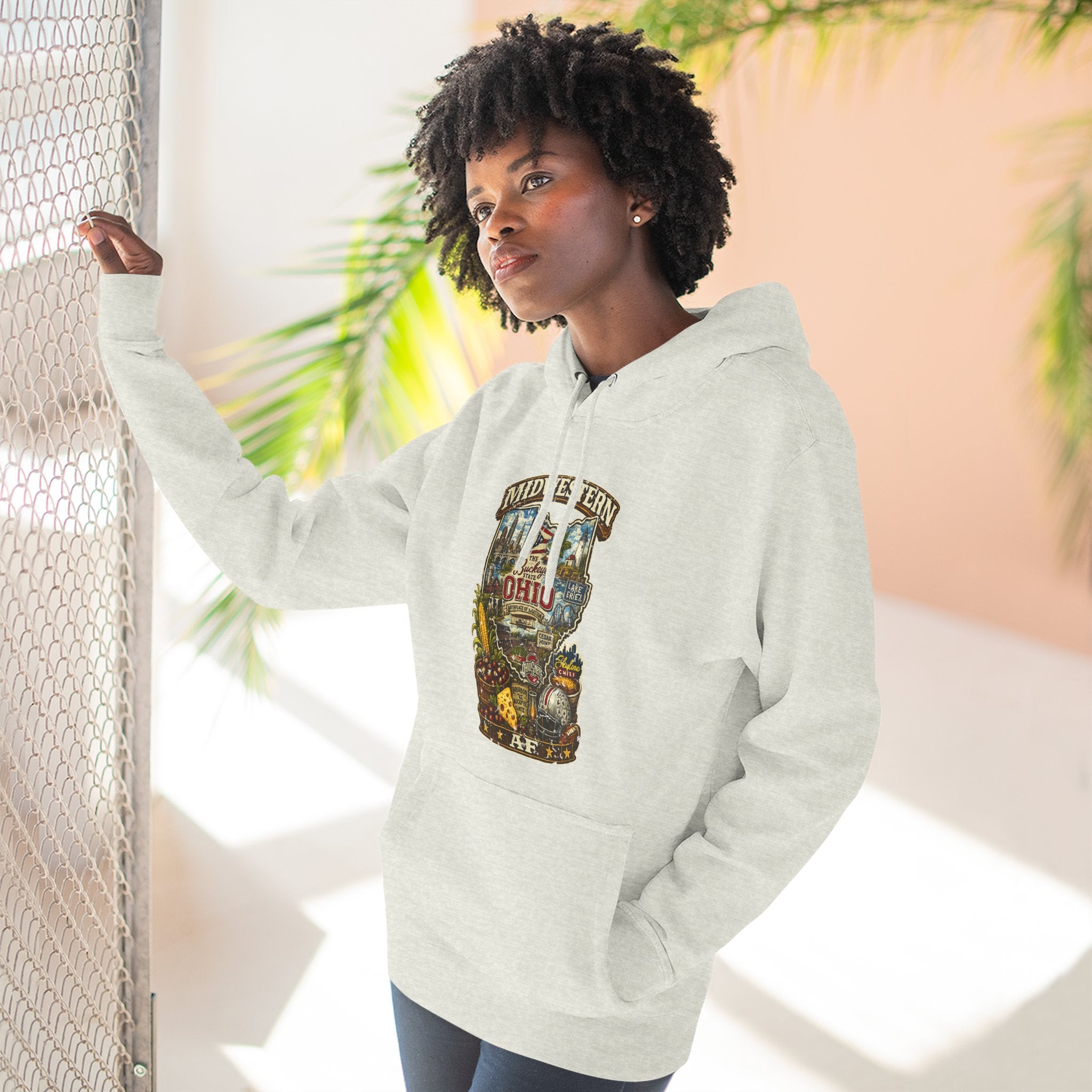 Ohio Midwestern AF Hoodie | Buckeye State Graphic Pullover | Lane Seven LS14001 Fleece Hoodie | Family Friendly Collection