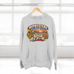 Heather grey Kansas As F**K hoodie on a hanger with the sunflower sunset badge