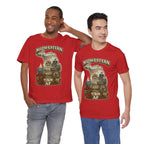 Family Friendly Midwestern AF Michigan T-Shirt – product photo 2 featuring a distressed vintage design featuring Michigan's Upper and Lower Peninsulas overlaid with the state outline, surrounded by Detroit's skyline, Woodward Avenue, the Great Lakes, and Traverse City cherries