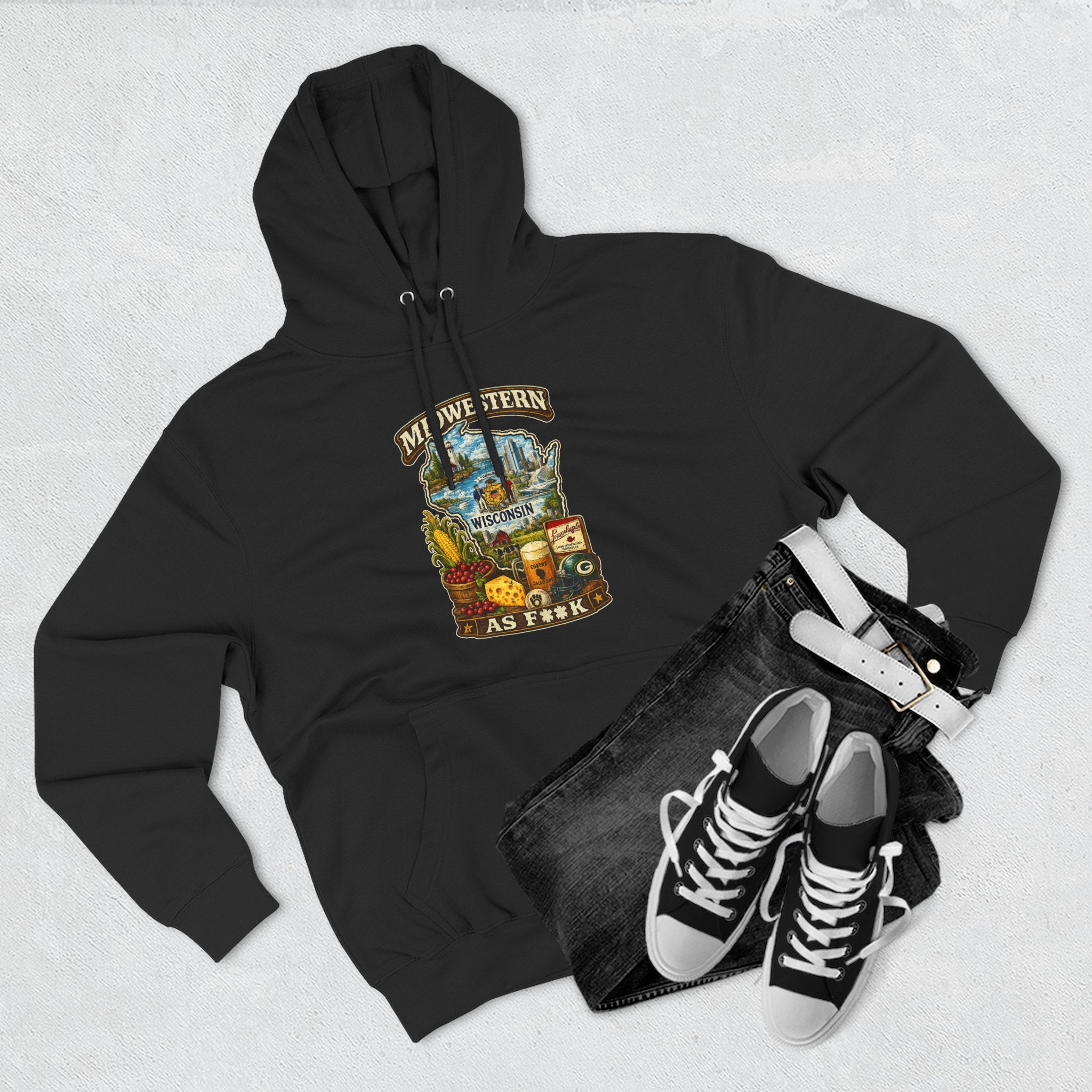 Wisconsin Midwestern As F**K Hoodie gift for Cheeseheads, slightly salty vintage Badger State beer mug sweatshirt