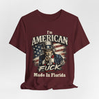 Maroon t-shirt laid flat with soft wrinkles, featuring the vintage Uncle Sam patriotic design