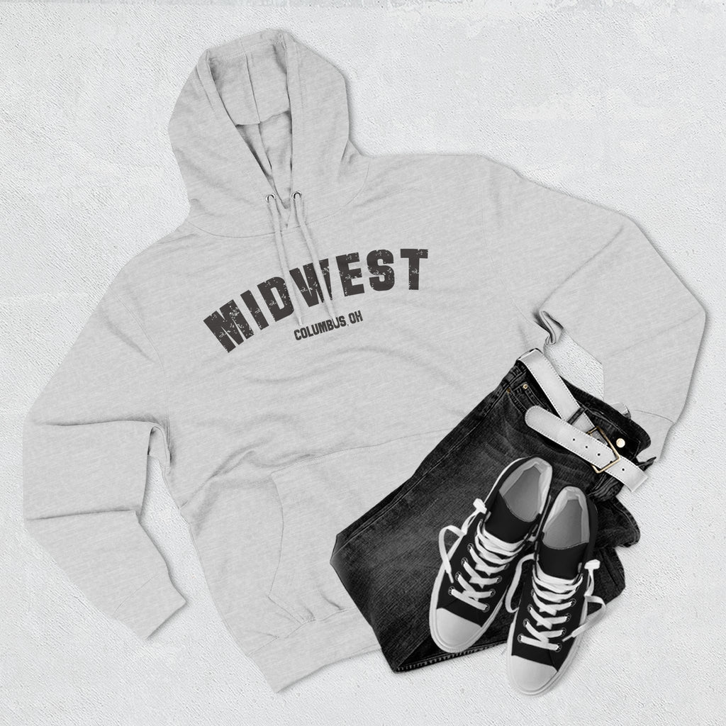 Heather Grey personalized Midwest hoodie styled flat with black and white sneakers