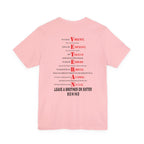Marine Corps veteran T-shirt in Pink showing the full VETERAN acrostic back print