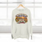 Oatmeal heather Kansas As F**K hoodie hanging by a window, front print on show
